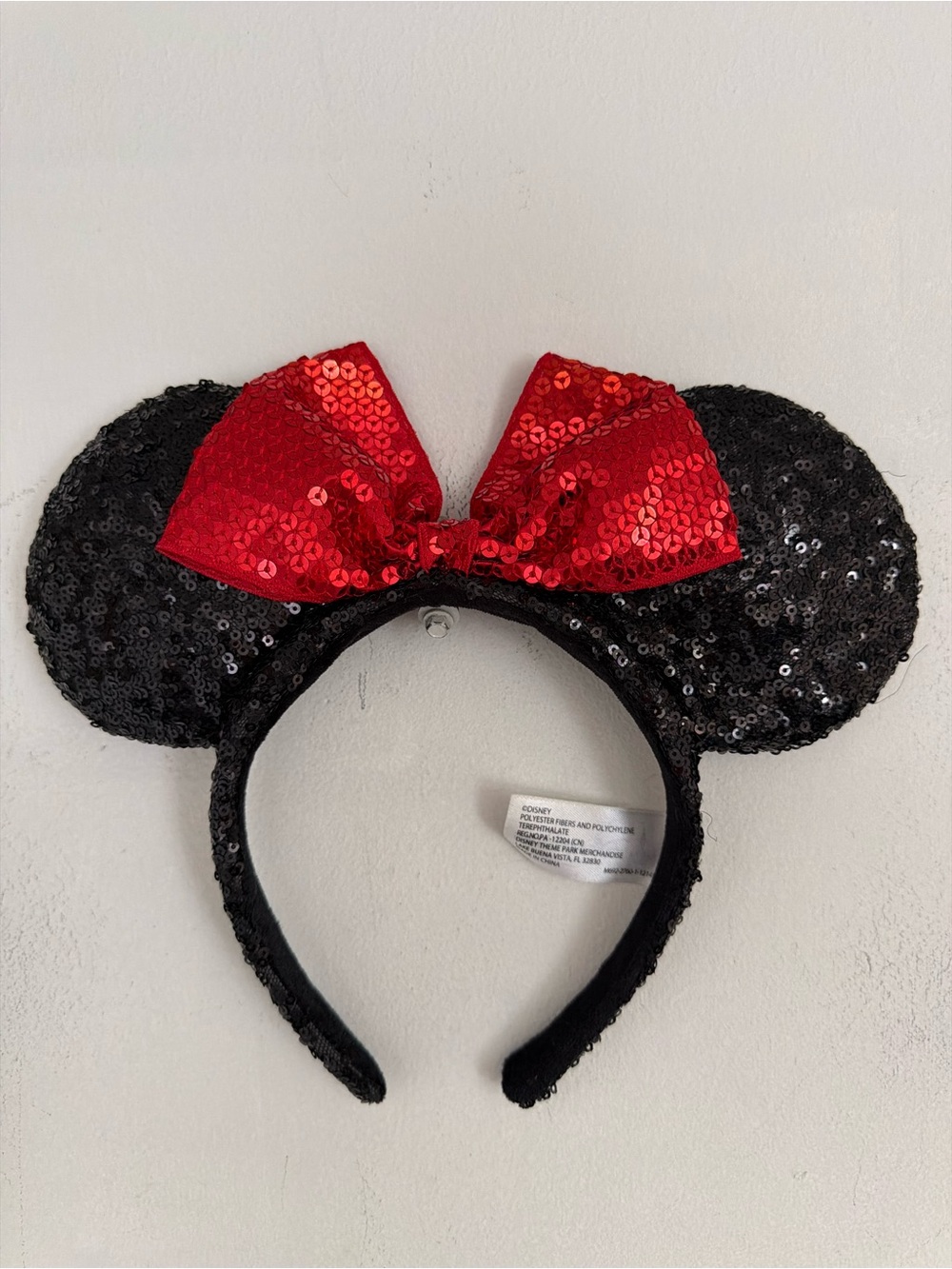 Disney Black Sequin Minnie Ears Headband with Red Sequin Bow